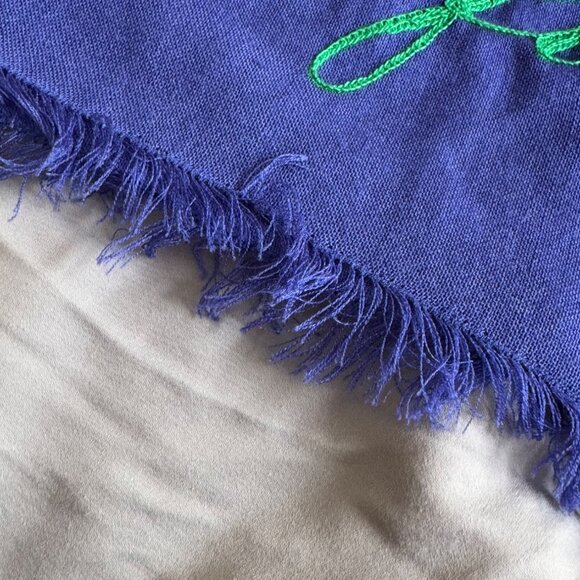 Kate Spade New York Wool Fringed Scarf With "Live Fully" Embroidery & Green - Picture 4 of 6